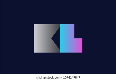 initial alphabet letter kl k l logo combination in pink blue and grey colors suitable for business and corporate identity