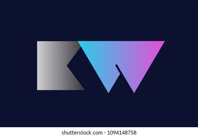 initial alphabet letter kw k w logo combination in pink blue and grey colors suitable for business and corporate identity