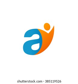 A Initial Alphabet Letter Logo With Swoosh Man, Orange Blue