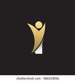 I initial alphabet letter logo with swoosh man, silver gold black background