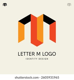 Initial Alphabet Letter M Logo Design – Modern Geometric, Asymmetric, Vector Icon in Black, and Orange colors for Business, Startup, Tech, Marketing, and Corporate Branding Identity (EPS 10 Format)