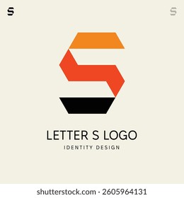 Initial Alphabet Letter S Logo Design – Modern Geometric, Asymmetric, Vector Icon in Black, and Orange colors for Business, Startup, Tech, Marketing, and Corporate Branding Identity (EPS 10 Format)