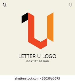 Initial Alphabet Letter U Logo Design – Modern Geometric, Asymmetric, Vector Icon in Black, and Orange colors for Business, Startup, Tech, Marketing, and Corporate Branding Identity (EPS 10 Format)