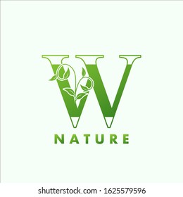 Initial Alphabet Letter W Green Nature Logo,  vector logo  design concept  floral leaf  green color.