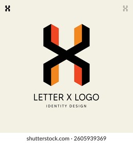 Initial Alphabet Letter X Logo Design – Modern Geometric, Asymmetric, Vector Icon in Black, and Orange colors for Business, Startup, Tech, Marketing, and Corporate Branding Identity (EPS 10 Format)