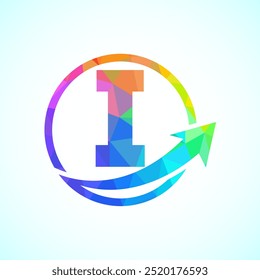 Diseño inicial del logotipo del alfabeto I incorporado con la flecha. Concepto de logotipo financiero o de éxito