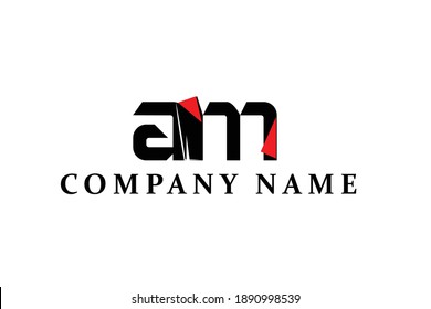 initial AM alphabet logo design template with white background colors
