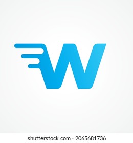 Plantilla inicial de diseño del logotipo del alfabeto. Ilustración vectorial de la letra W que se desliza con efecto fluido. Adecuado para los niños producto, comida y bebida, juguetes, suplementos, vitaminas, etc. Azul como identidad de color