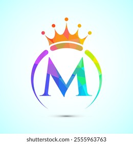 Initial alphabet M with a crown. Royal, King, queen luxury symbol. Font emblem