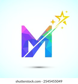 Alfabeto inicial M con swoosh y el icono del logotipo de la estrella. Diseño Abstractas del símbolo del logotipo de la estrella