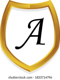 a initial alphabet metallic golden shield frame logo template