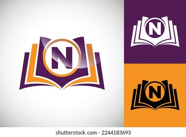 Initial alphabet N with the book. Creative book vector logo design template, Education logo
