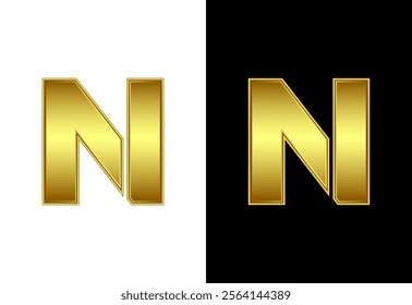 Initial alphabet N in gold color. Graphic alphabet symbol for corporate business identity