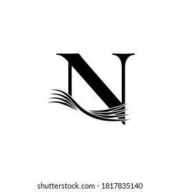 Logo del Alfabeto inicial N Monograma con línea ondulada en color negro.