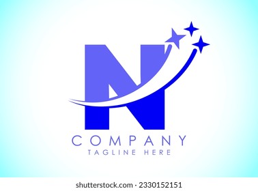 Initial alphabet N with swoosh and star sign. Shooting star logo design vector template for business and company identity