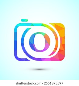 Initial alphabet O with a camera icon. Low poly style logo for photography business