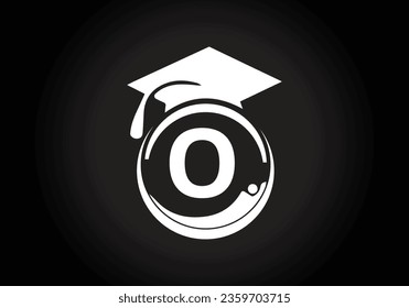 Initial alphabet O with the Graduation ceremony. Congratulations graduates design for stamps, logos, cards, and invitations template