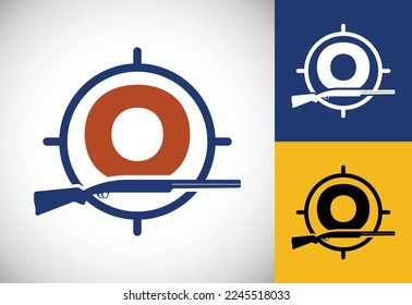 Initial alphabet O with gun and target sign. Inspiration hunting club logo vector. Hunting logo