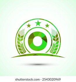 Alfabeto inicial O incorporado com trigo, cevada ou centeio. Logotipo para empresas agrícolas e identidade das empresas