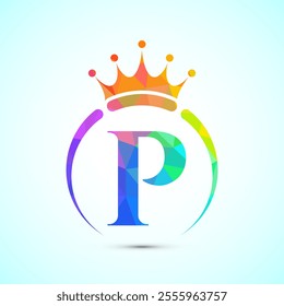 Initial alphabet P with a crown. Royal, King, queen luxury symbol. Font emblem