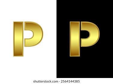Initial alphabet P in gold color. Graphic alphabet symbol for corporate business identity