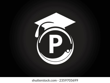 Initial alphabet P with the Graduation ceremony. Congratulations graduates design for stamps, logos, cards, and invitations template