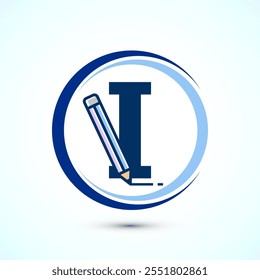Initial alphabet I with a pencil icon. Logo for education, student or corporate identity