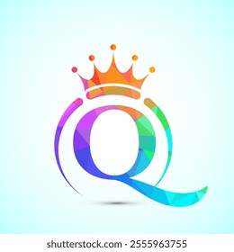 Initial alphabet Q with a crown. Royal, King, queen luxury symbol. Font emblem