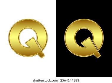 Initial alphabet Q in gold color. Graphic alphabet symbol for corporate business identity