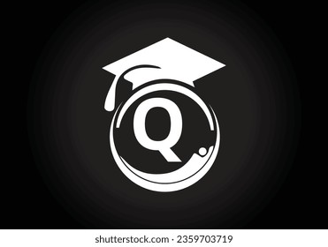 Initial alphabet Q with the Graduation ceremony. Congratulations graduates design for stamps, logos, cards, and invitations template