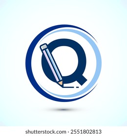 Initial alphabet Q with a pencil icon. Logo for education, student or corporate identity