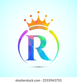 Initial alphabet R with a crown. Royal, King, queen luxury symbol. Font emblem