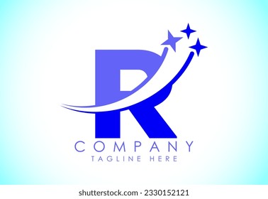 Initial alphabet R with swoosh and star sign. Shooting star logo design vector template for business and company identity