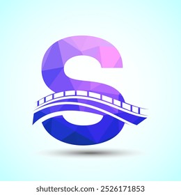 Alfabeto inicial S con signo de puente. Plantilla Abstractas del diseño del logotipo del puente. Logotipo de polietileno bajo para el negocio de la construcción y la identidad de la empresa.