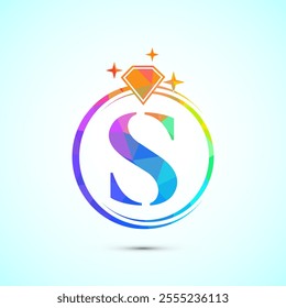 Initial alphabet S in a circle with diamond. Diamond ring logo. Jewelry logo design concept