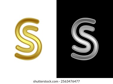 Initial alphabet S in gold and silver color. Graphic alphabet symbol for corporate business identity