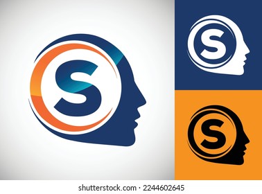 Initial alphabet S with the human brain, A Logo for science, medical research, technology, AI