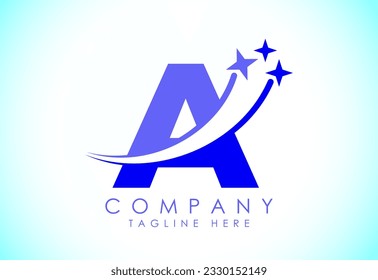 Initial alphabet A with swoosh and star sign. Shooting star logo design vector template for business and company identity