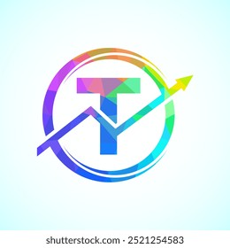 Design inicial do logotipo do alfabeto T incorporado com a seta. Conceito de logotipo financeiro ou de sucesso. Logotipo para contabilidade de negócios e identidade da empresa