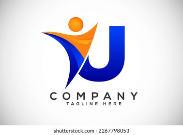 Initial alphabet U with abstract people logo design. Graphic alphabet symbol vector illustration