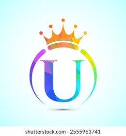 Initial alphabet U with a crown. Royal, King, queen luxury symbol. Font emblem