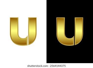 Initial alphabet U in gold color. Graphic alphabet symbol for corporate business identity