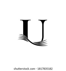 Initial Alphabet U Monogram logo with waved line in black color.