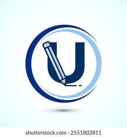 Initial alphabet U with a pencil icon. Logo for education, student or corporate identity
