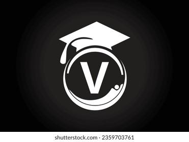Initial alphabet V with the Graduation ceremony. Congratulations graduates design for stamps, logos, cards, and invitations template