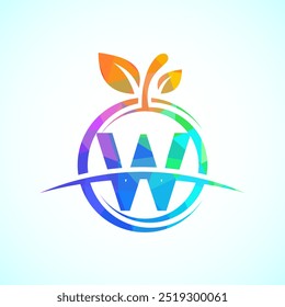 Initial alphabet W with the abstract apple logo. Healthy food logo design template