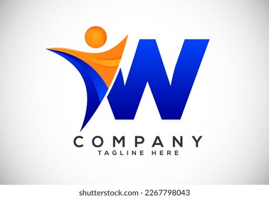 Initial alphabet W with abstract people logo design. Graphic alphabet symbol vector illustration