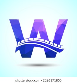 Initial alphabet W with bridge sign. Abstract bridge logo design template. Low poly logo for construction business and company identity.