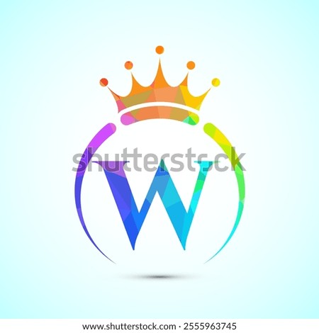 Initial alphabet W with a crown. Royal, King, queen luxury symbol. Font emblem