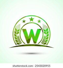 Anfangsalphabet W mit Weizen, Gerste oder Roggen. Logo für Agrarwirtschaft und Unternehmensidentität